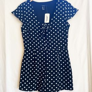 Black and White Polka Dot Short Sleeve Tie Romper